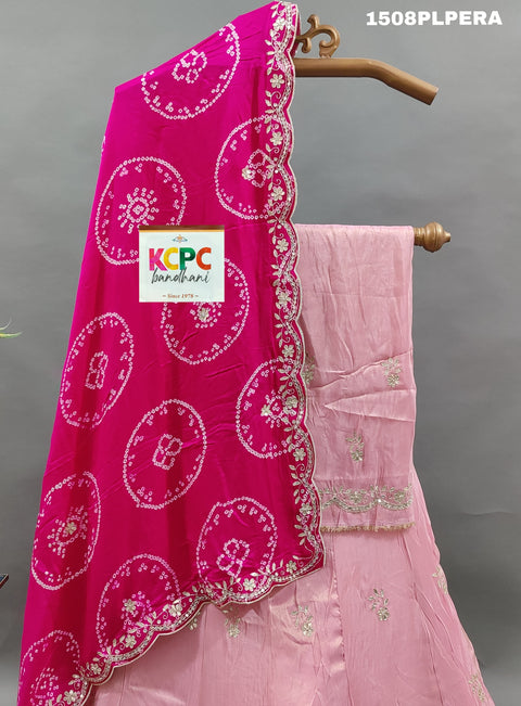 KcPc Pure upada Silk Pure  Bandhani Dupatta Cutdana Gota patti work Lehenga MAD