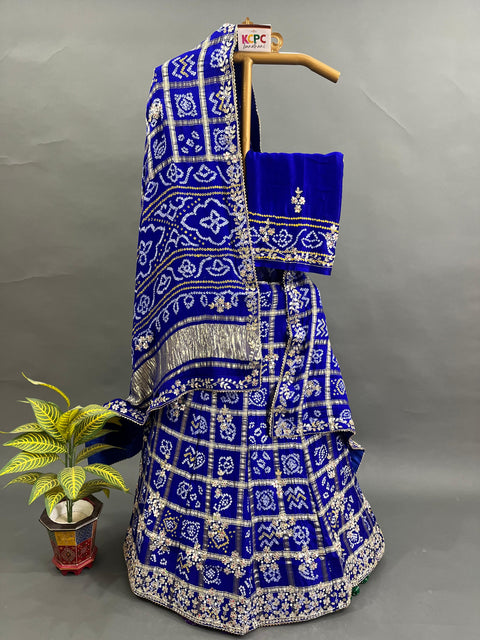 KcPc Pure Gaji Silk Bandhani Ghatchola Handwork Lehenga SATIS Royal Blue
