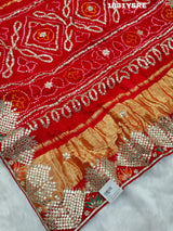  Gaji Silk Bandhani Gharchola Gotapatti Work Saree in red colour for weddings 