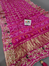 KcPc Pure Gaji Silk Bandhani Ghatchola Heavy Gotapatti Work SareeRaniBTU