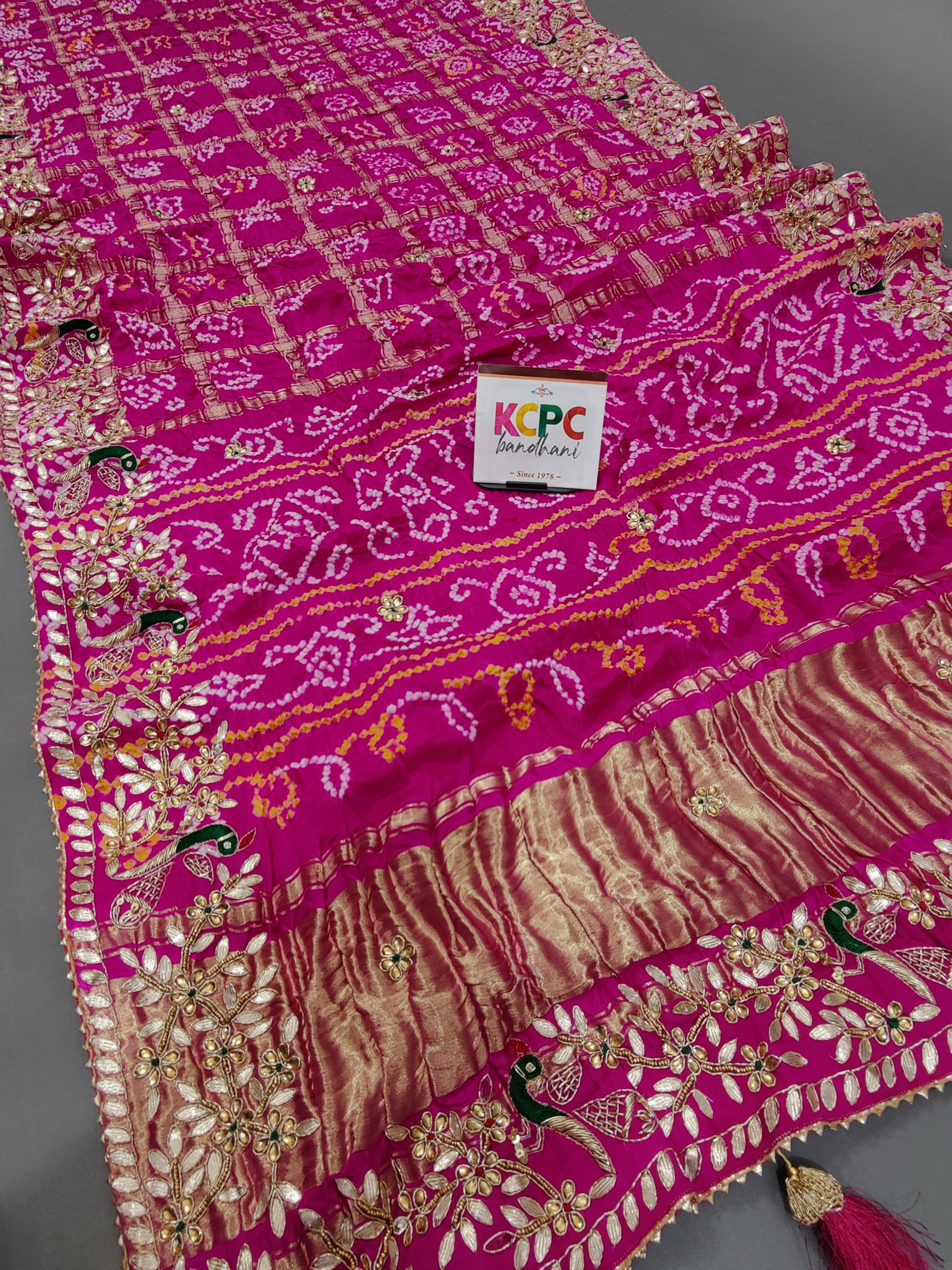 KcPc Pure Gaji Silk Bandhani Ghatchola Heavy Gotapatti Work SareeRaniBTU