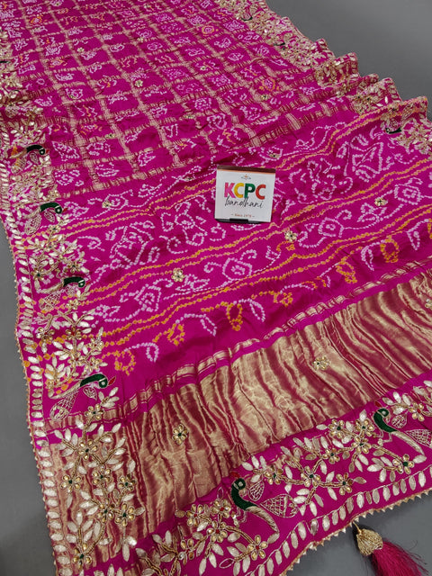 KcPc Pure Gaji Silk Bandhani Ghatchola Heavy Gotapatti Work Saree  Rani
