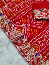KcPc Pure Gaji Silk Bandhani Ghatchola Heavy Gotapatti Work SareeBTURed