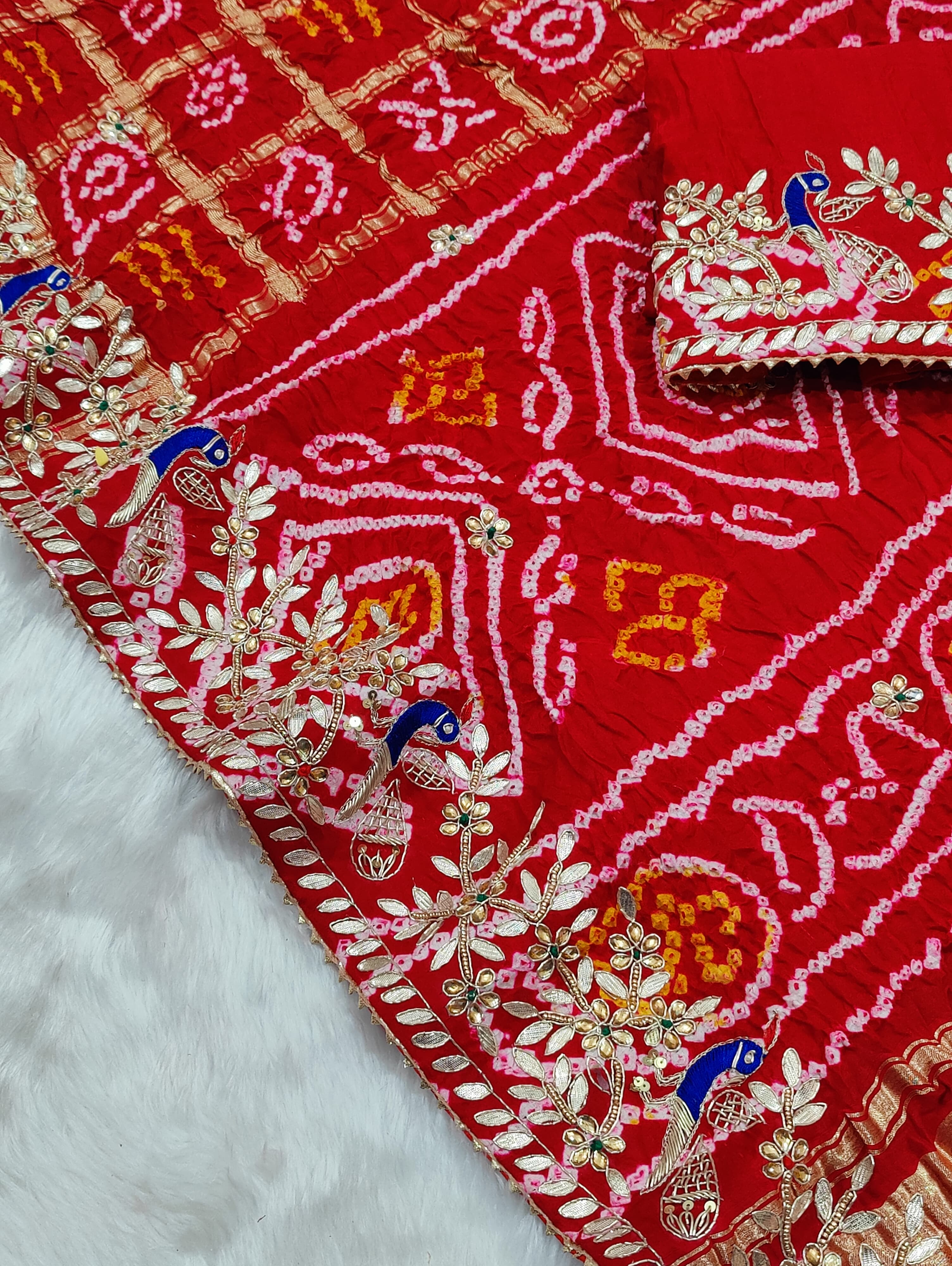 KcPc Pure Gaji Silk Bandhani Ghatchola Heavy Gotapatti Work SareeBTURed