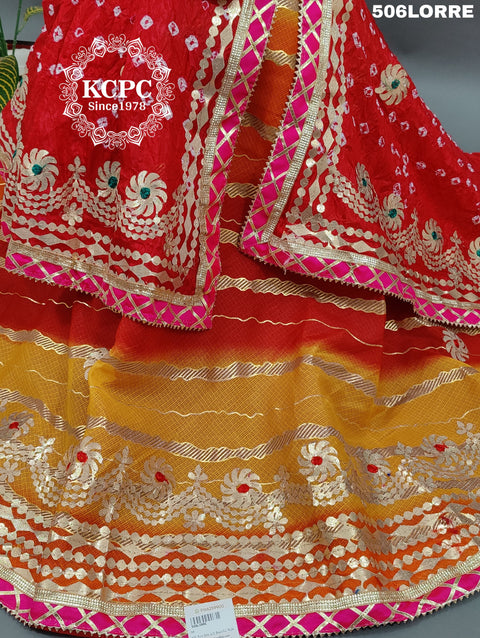 KcPc Pure Kota Doria Rajasthani Lehriya Print With Gotapatti Work Lehenga KML