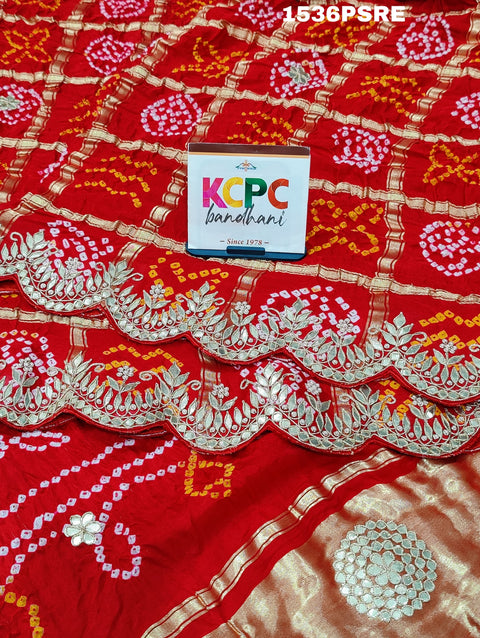 KcPc Famous Pure Gaji silk Gharchola Bandhani Gota patti Work Saree AMT