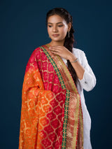 KcPc Pure Georgette Banarasi Ghatchola Bandhani Dupatta Pila