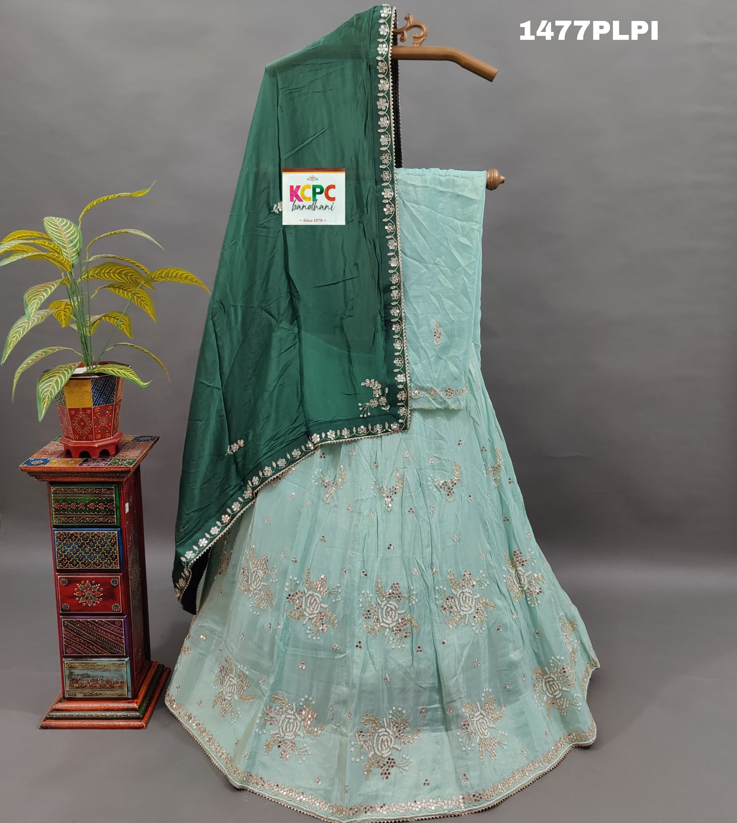 KcPc Beautiful Upada Silk with white Cutdana Beads Mirror Work Lehenga MAD