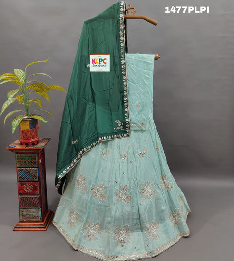 KcPc Beautiful Upada Silk with white Cutdana Beads Mirror Work Lehenga MAD