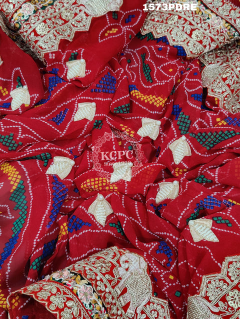 KcPc New Marwadi Pure Georgette bandhani Heavy Gotapatti work border Dupatta