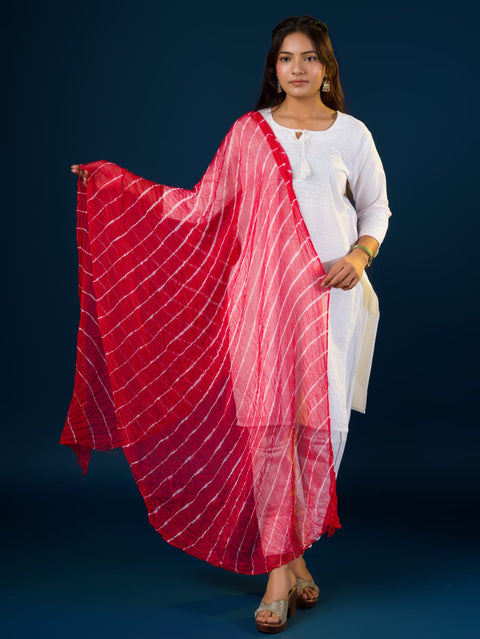 KcPc Originals Handmade Chiffon Leheriya Dupattas  Red