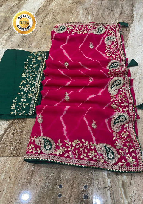 KcPc 60-60 Georgette Leheriya With Embroidery Gota patti Work Saree ash