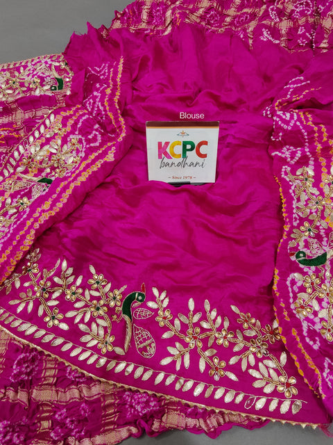 KcPc Pure Gaji Silk Bandhani Ghatchola Heavy Gotapatti Work Saree  Rani