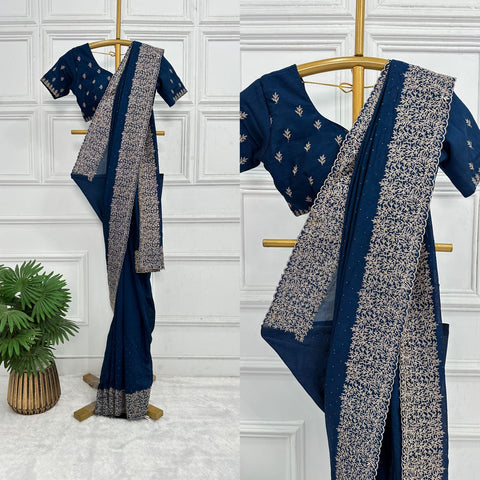 KcPc Latest Heavy Blooming Vichitra Silk With Embroidery Saree  HM Morkanti Blue
