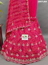 A pink georgette bandhej lehenga with cutdana gotapatti work 