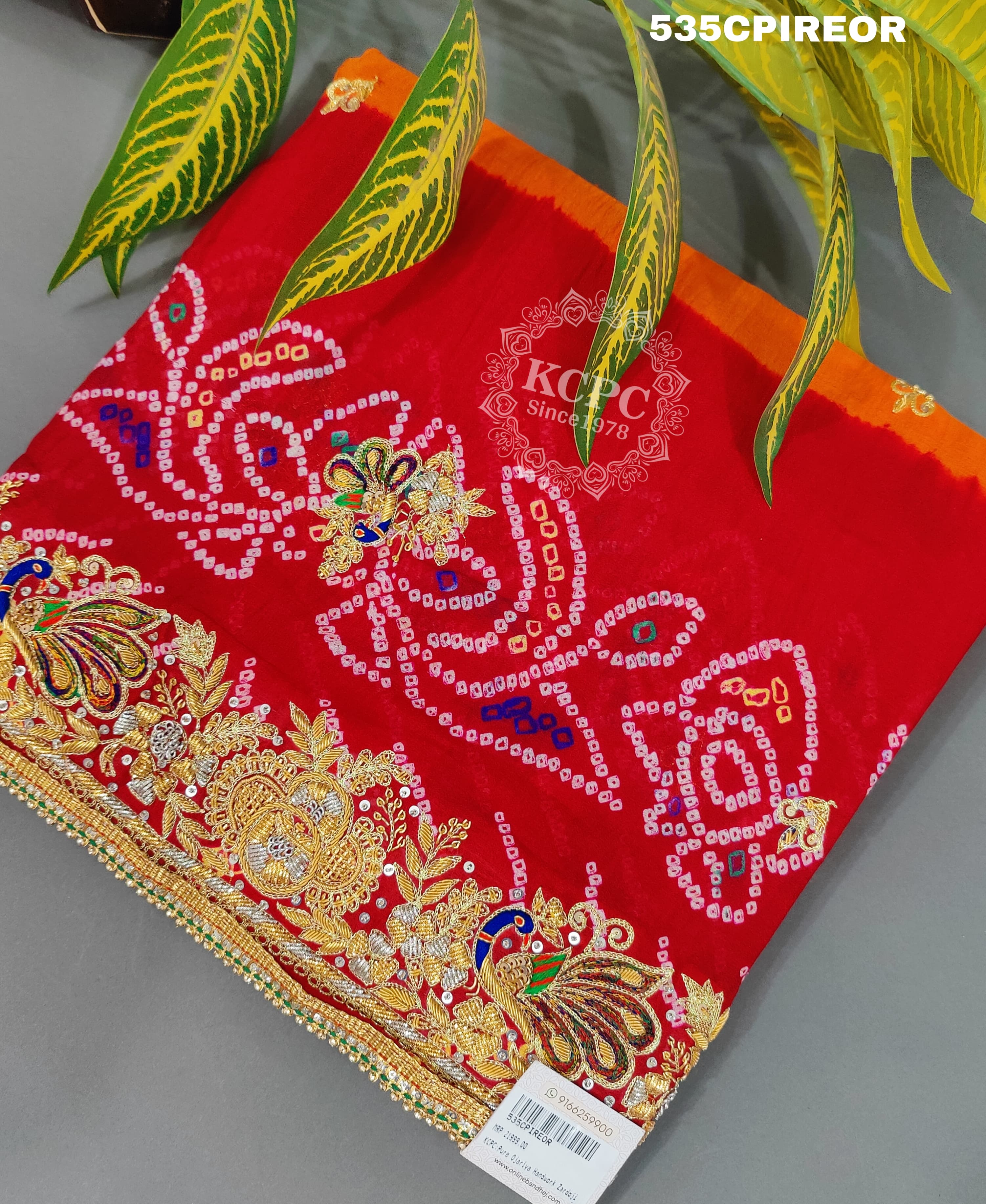KcPc Pure Ojariya Handwork Zardoji Kolkata Special Marwari Chunri Odhna Pila (Red orange)