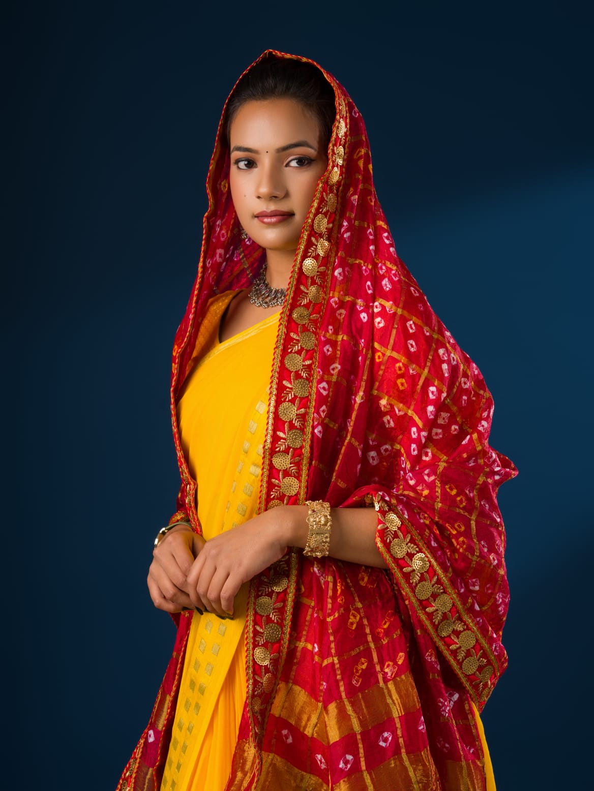 KcPc Ghatchola Art Silk Bandhej Gotapatti DupattaRed