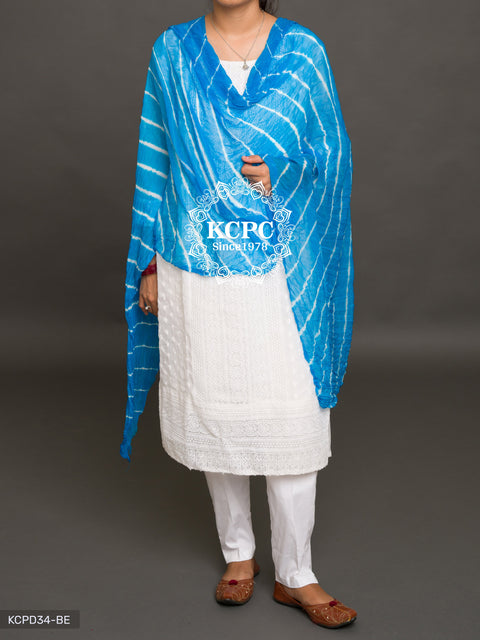 Kcpc Originals Handmade Chiffon Leheriya Dupattas Sky Blue Dupatta