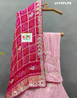 A pink silk lehenga with dupatta and gota patti work 