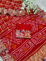KcPc Pure Gaji Silk Bandhani Ghatchola Heavy Gotapatti Work SareeBTURed