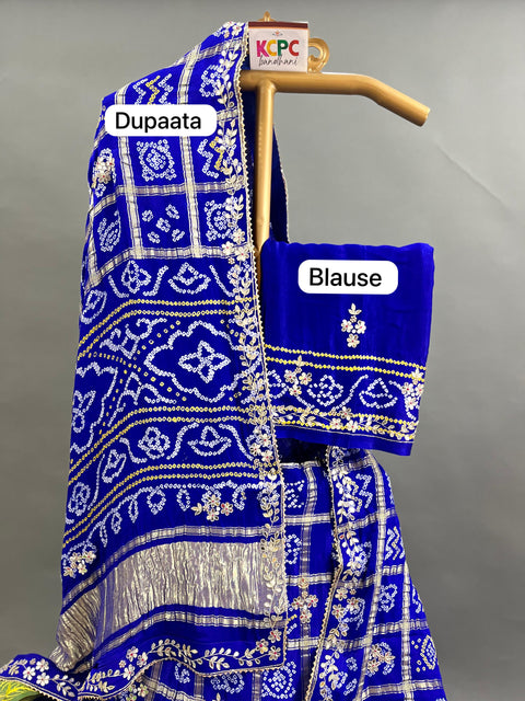 KcPc Pure Gaji Silk Bandhani Ghatchola Handwork Lehenga SATIS Royal Blue