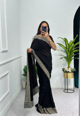  black Vichitra silk saree with embroidery under 2000